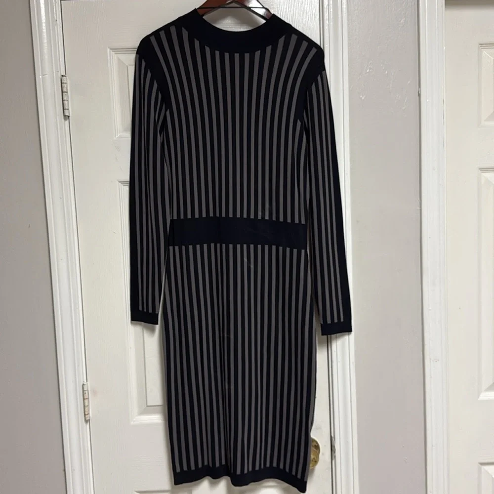 Y.A.S. Long Sleeve, Ribbed Knit Dress with Black and Grey Eegant Striped Dress - Picture 11 of 16